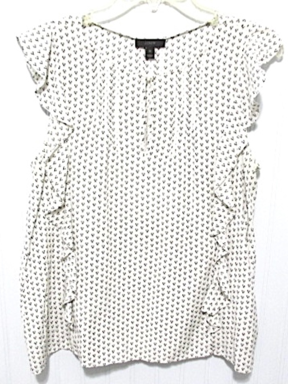 J.Crew White & Black Sleeveless Ruffled Silk Top, Size 10